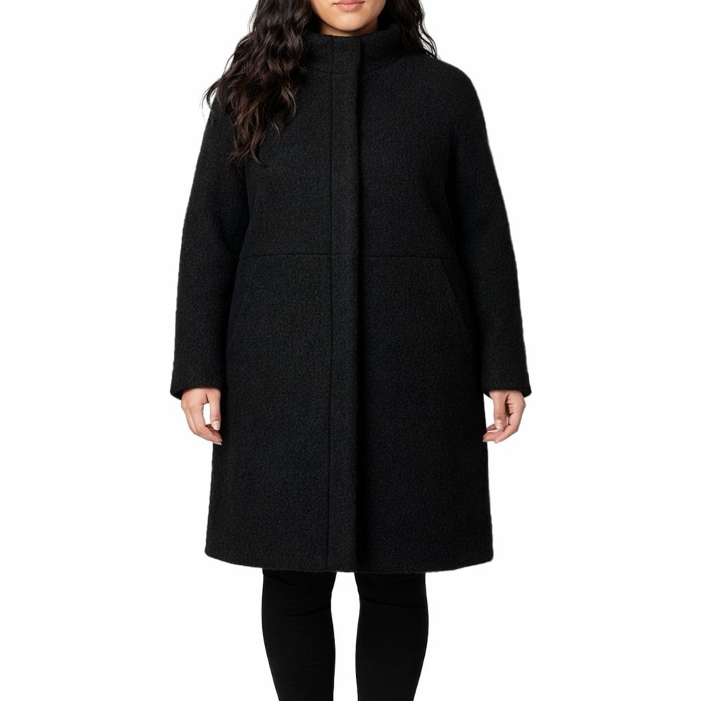 H&M LOGG Womens 12 Black Boucle Coat Raglan Sleeve Long Career Classic